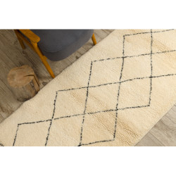 Dywan BERBER MR2091 Beni Mrirt berberyjski, ręcznie tkany z Maroka, Romby - beż / czarny 100x255cm Dywan BERBER MR2091 Beni Mrirt berberyjski, ręcznie tkany z Maroka, Romby - beż / czarny 100x255cm
