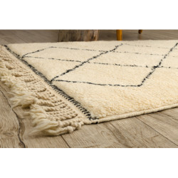 Dywan BERBER MR2091 Beni Mrirt berberyjski, ręcznie tkany z Maroka, Romby - beż / czarny 100x255cm Dywan BERBER MR2091 Beni Mrirt berberyjski, ręcznie tkany z Maroka, Romby - beż / czarny 100x255cm