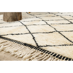 Dywan BERBER MR1943 Beni Mrirt berberyjski, ręcznie tkany z Maroka, Kratka - beż / czarny 170x245cm