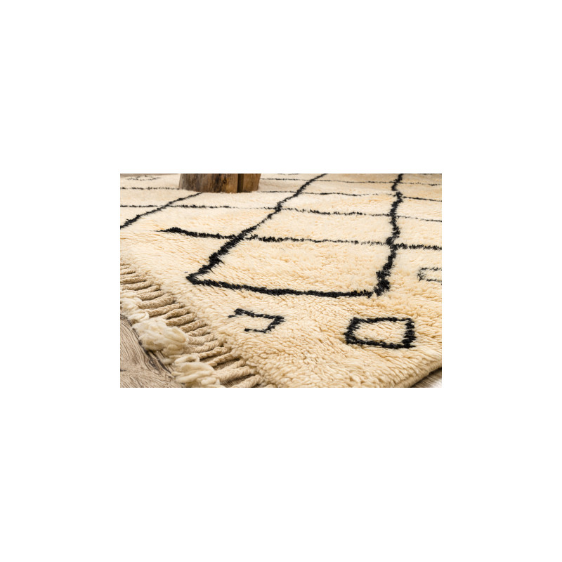 Dywan BERBER MR1652 Beni Mrirt berberyjski, ręcznie tkany z Maroka, Romby - beż / czarny 160x260cm
