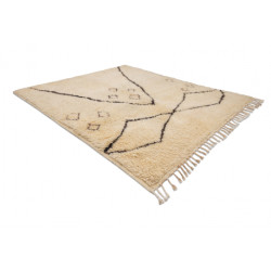 Dywan BERBER BJ1124 Boujaad berberyjski, ręcznie tkany z Maroka, Boho - beż / czarny 155x190cm