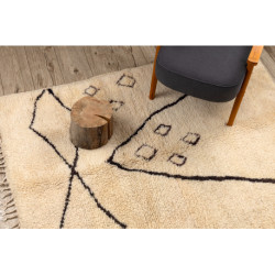Dywan BERBER BJ1124 Boujaad berberyjski, ręcznie tkany z Maroka, Boho - beż / czarny 155x190cm Dywan BERBER BJ1124 Boujaad berberyjski, ręcznie tkany z Maroka, Boho - beż / czarny 155x190cm