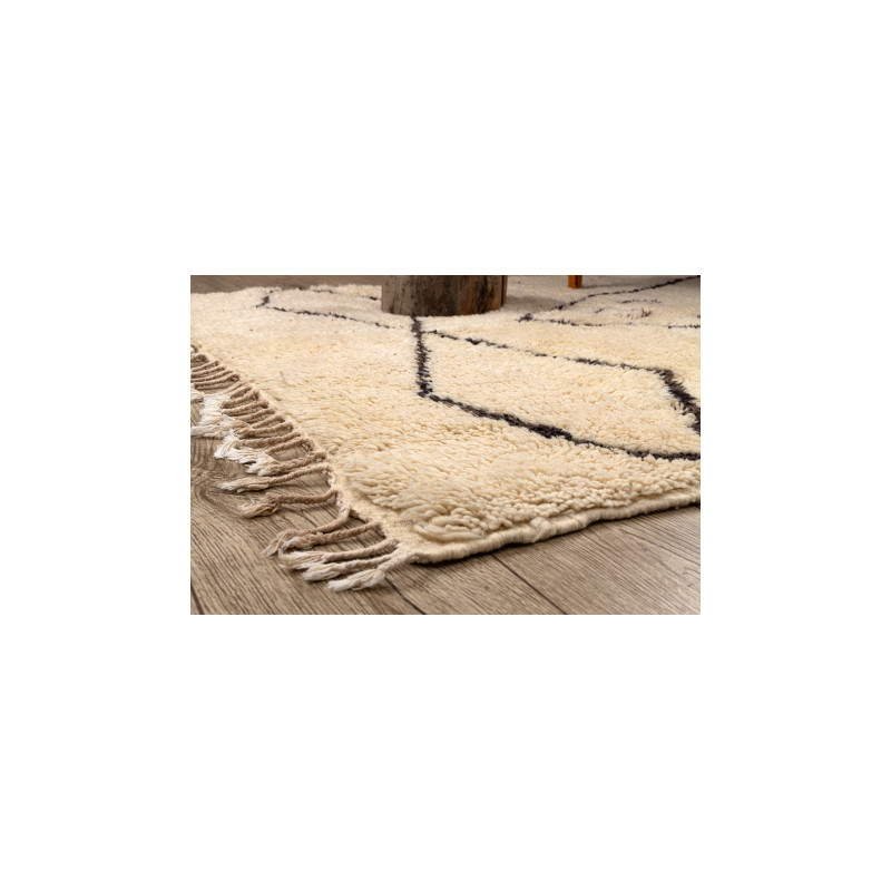 Dywan BERBER BJ1124 Boujaad berberyjski, ręcznie tkany z Maroka, Boho - beż / czarny 155x190cm Dywan BERBER BJ1124 Boujaad berberyjski, ręcznie tkany z Maroka, Boho - beż / czarny 155x190cm