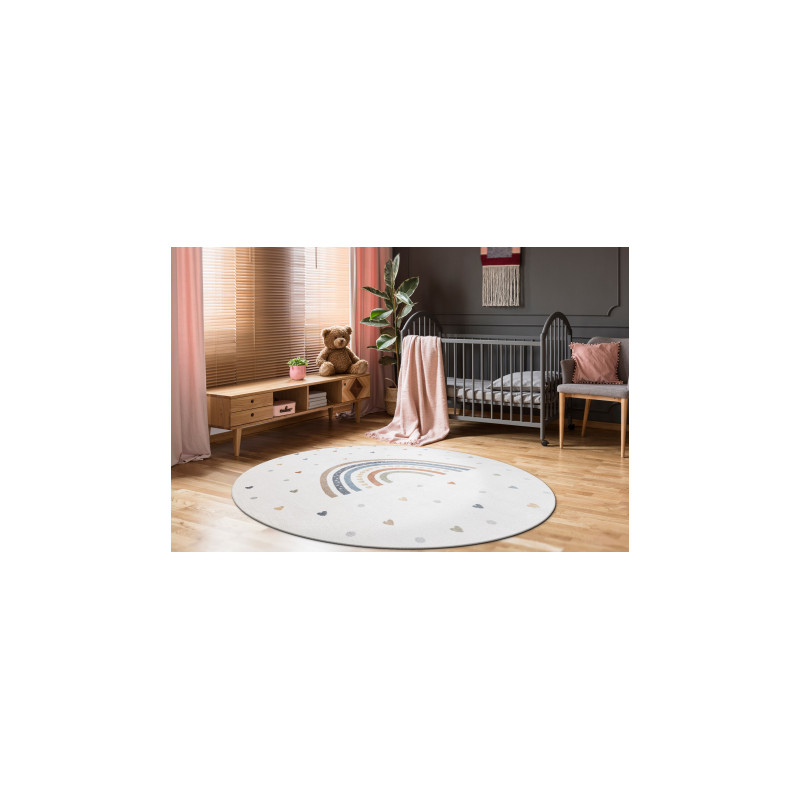 Dywan BONO 8302 koło Tęcza, serca kremowy / brązowy koło 120cm