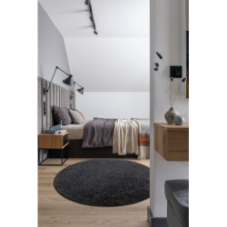 Dywan BUENOS koło 6649 shaggy jednolity, jednokolorowy czarny koło 100cm