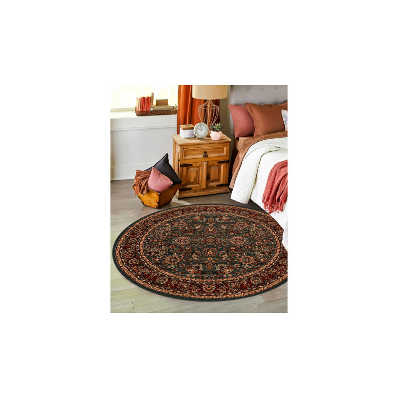Dywan wełniany KASHQAI 4362 400 koło ornament zielony / bordo koło 120cm