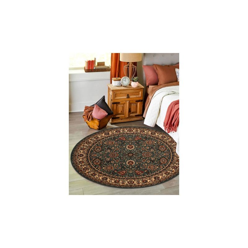 Dywan wełniany KASHQAI 4362 410 koło ornament zielony / beż koło 160cm