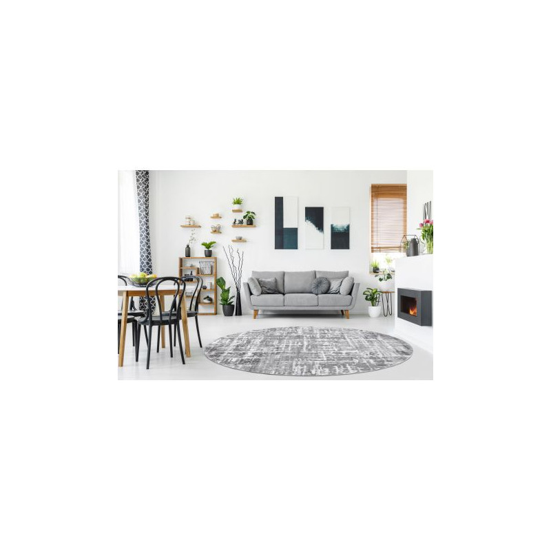 Dywan MEFE nowoczesny Koło 8722 Linie vintage przecierany - Strukturalny, dwa poziomy runa szary / biały koło 160cm Dywan MEFE nowoczesny Koło 8722 Linie vintage przecierany - Strukturalny, dwa poziomy runa szary / biały koło 160cm