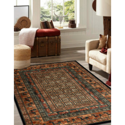 Dywan wełniany KASHQAI 4301 500 orientalny, ramka beż / zielony 135x200cm Dywan wełniany KASHQAI 4301 500 orientalny, ramka beż / zielony 135x200cm