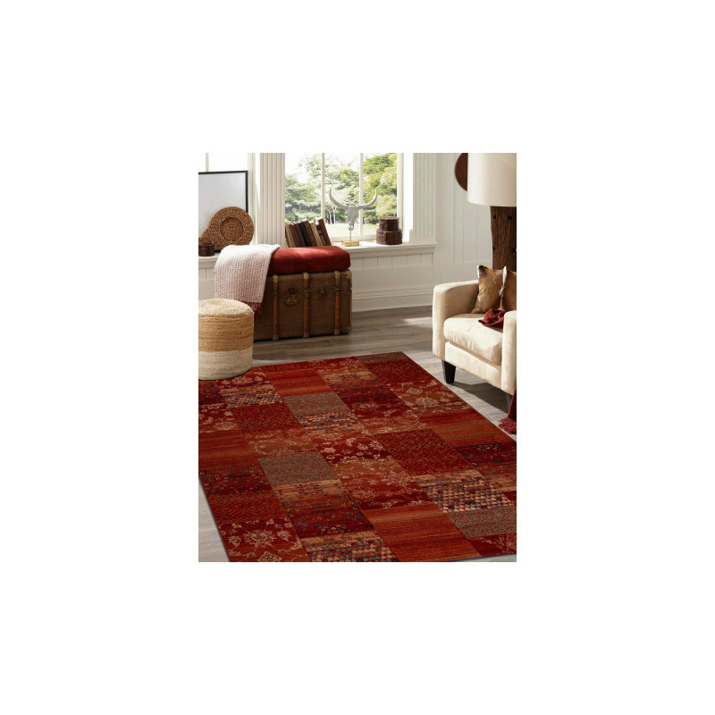Dywan wełniany KASHQAI 4327 300 Patchwork bordo 120x170cm