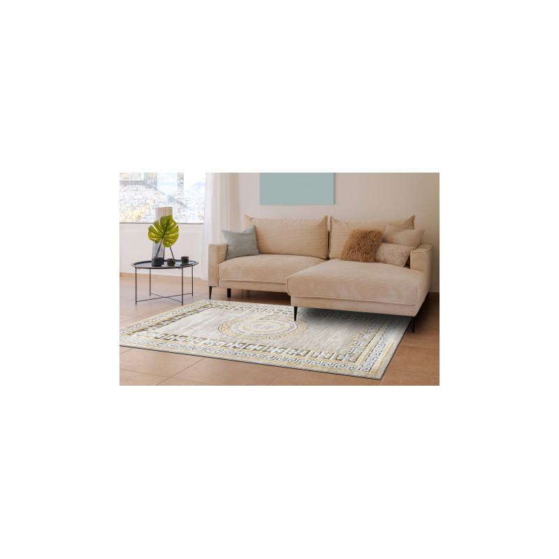 Dywan BLISS Z205AZ127 krem / złoty - Ramka, grecki, nowoczesny, strukturalny  140x190cm