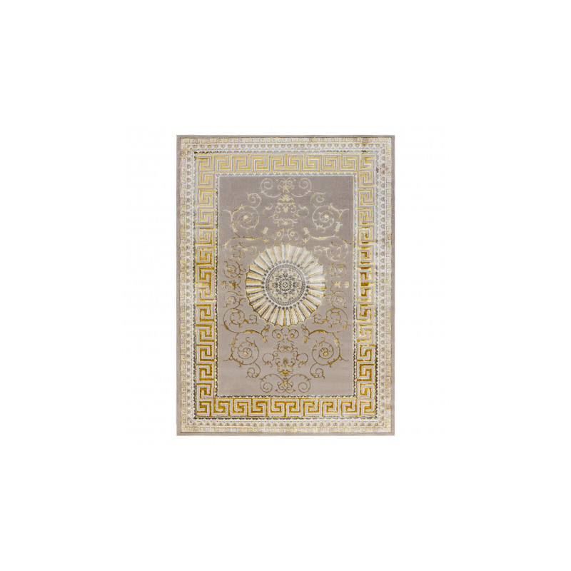 Dywan BLISS Z160AZ147 ciemny beż / złoty - Ramka, grecki ekskluzywny, strukturalny  80x150cm