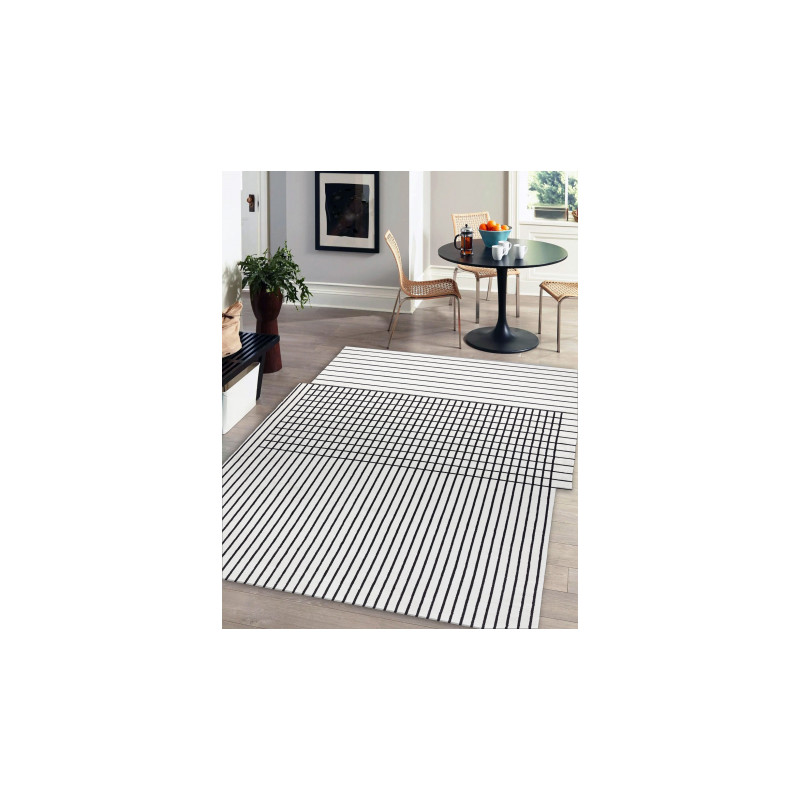 Dywan PEARL 51333K krem / czarny - Linie, ekskluzywny, strukturalny  192x290cm