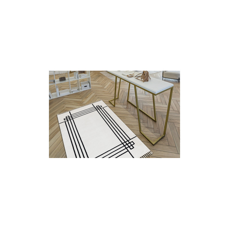 Dywan AMOUR 53096C krem - Ramka, linie nowoczesny, elegancki 98x200cm