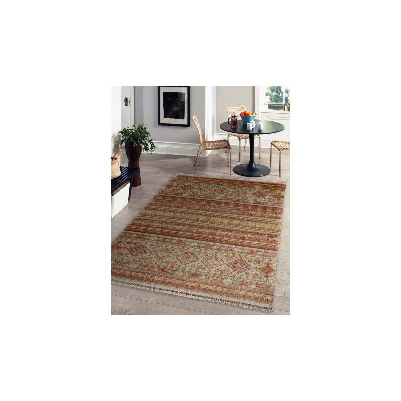 Dywan HERIZ A0986B Orientalny beż / bordo - z bambusowej przędzy, ekskluzywny, stylowy 200x290cm