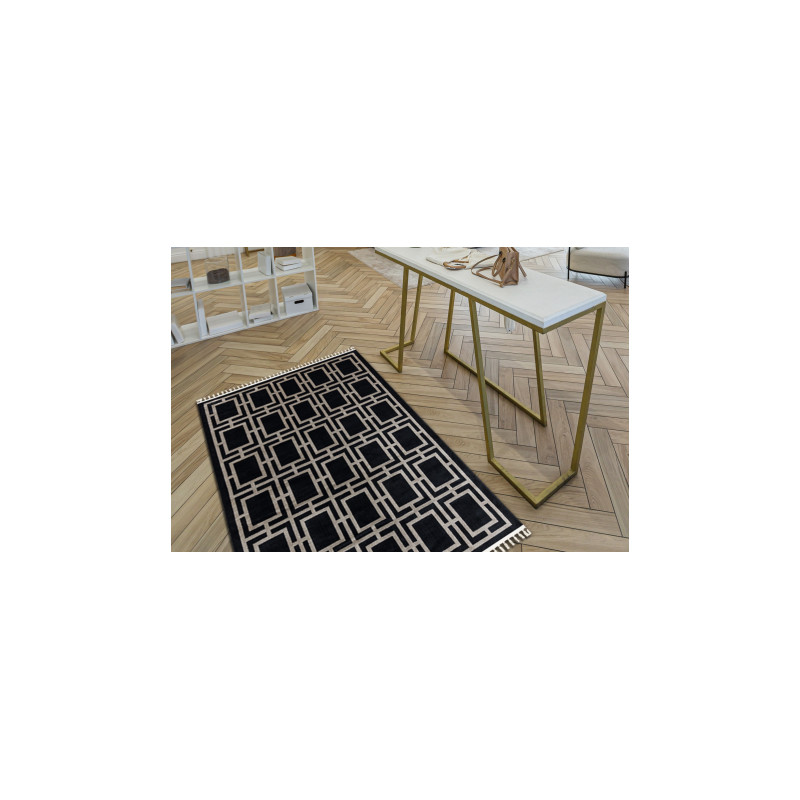 Dywan AMOUR 53078B czarny - Geometryczny, linie nowoczesny, elegancki 78x300cm