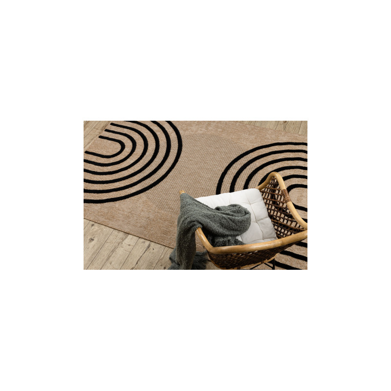 Dywan SPARK 0688 beż / czarny - Geometryczny, sizal, strukturalny  80x150cm