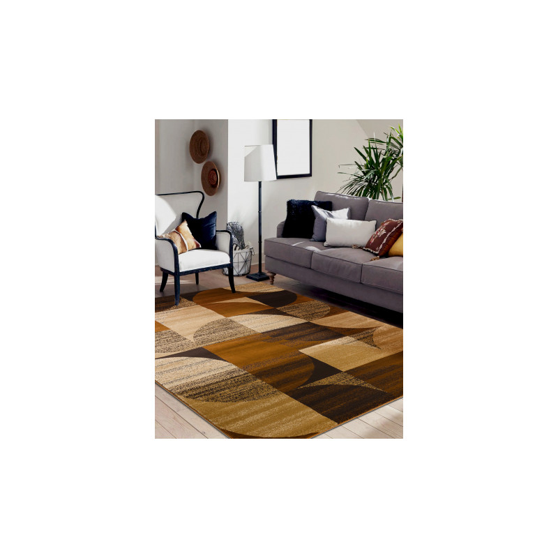 Dywan ROYAL H387 Geometryczny - brązowy / mustard beż  100x200cm