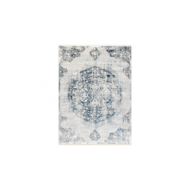 Dywan DISTIN 0820A granatowy / niebieski / biały nowoczesny - Ornament, vintage, frędzle 160x230cm
