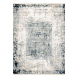 Dywan DISTIN 0845A biały / granatowy / niebieski nowoczesny - Abstrakcja, ramka, vintage, frędzle 160x230cm