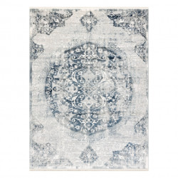 Dywan DISTIN 0820A granatowy / niebieski / biały nowoczesny - Ornament, vintage, frędzle 80x150cm