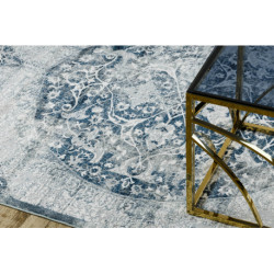 Dywan DISTIN 0820A granatowy / niebieski / biały nowoczesny - Ornament, vintage, frędzle 80x150cm