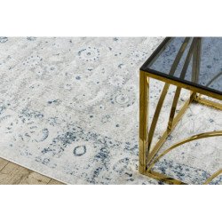 Dywan DISTIN 0843A biały / granatowy / niebieski nowoczesny - Ornament, ramka, vintage, frędzle 140x190cm