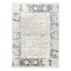 Dywan DISTIN 0843A biały / granatowy / niebieski nowoczesny - Ornament, ramka, vintage, frędzle 200x290cm
