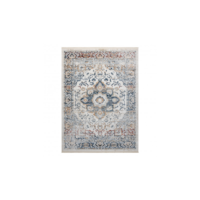Dywan DISTIN 0834A granatowy / niebieski / żółty / terakota nowoczesny - Ornament, vintage, frędzle 140x190cm