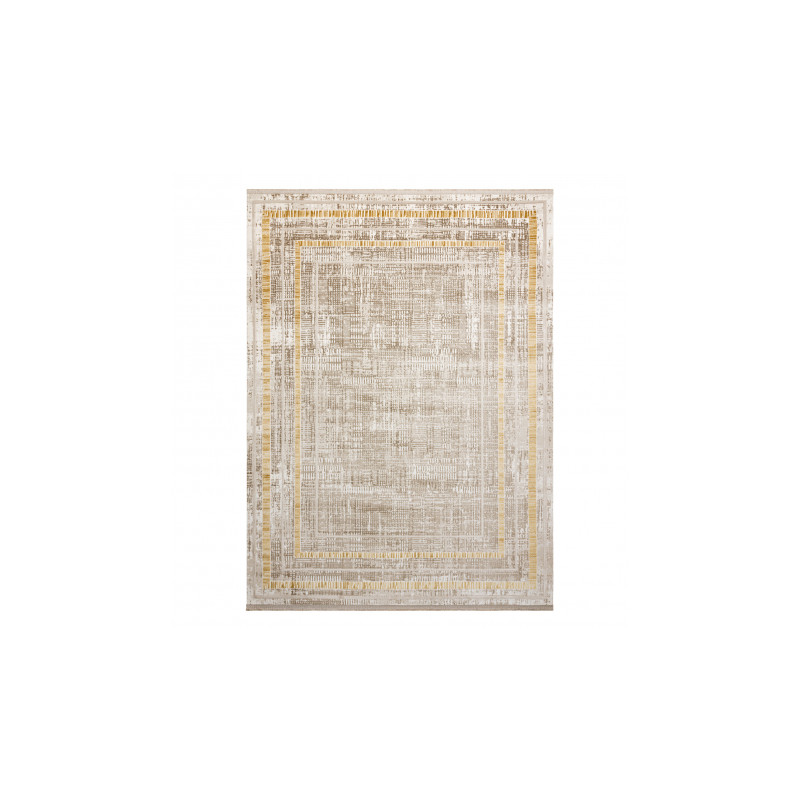 Dywan DUKE 51523 beż / złoty - Ramka, strukturalny, bardzo miękki, frędzle  200x290cm