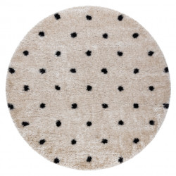 Dywan FLUFFY 2370 koło, shaggy kropki - krem / antracyt koło 160cm