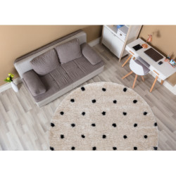 Dywan FLUFFY 2370 koło, shaggy kropki - krem / antracyt koło 160cm