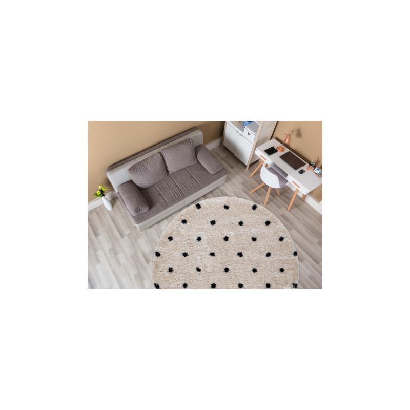 Dywan FLUFFY 2370 koło, shaggy kropki - krem / antracyt koło 160cm