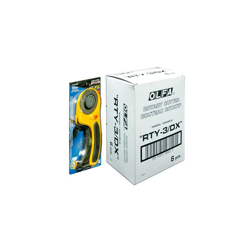 OLFA Nóż krążkowy z ostrzem o średnicy 60mm do cięcia tkanin, skóry naturalnej i sztucznej, papieru, folii, itp. Model RTY-3/DX