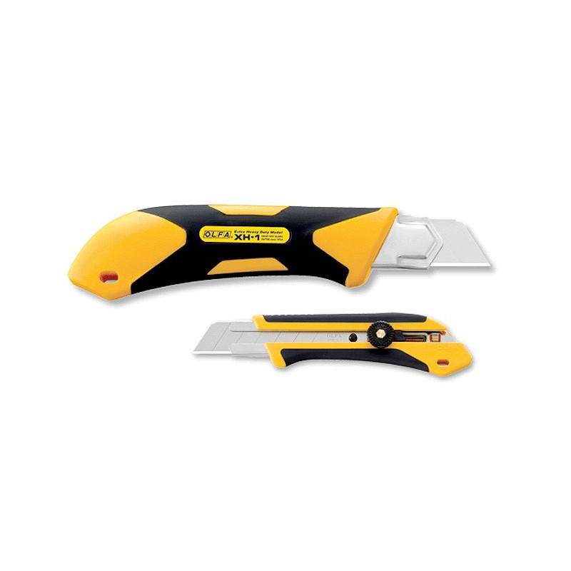 OLFA Nóż grupy Extra Heavy Duty z rękojeścią typy X-design wykonaną z polimeru wypełnionego włóknem szklanym z elastomerową, antypoślizgową wkładką. Model XH-1