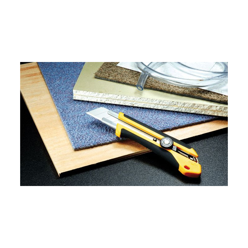 OLFA Nóż grupy Extra Heavy Duty z rękojeścią typy X-design wykonaną z polimeru wypełnionego włóknem szklanym z elastomerową, antypoślizgową wkładką. Model XH-1