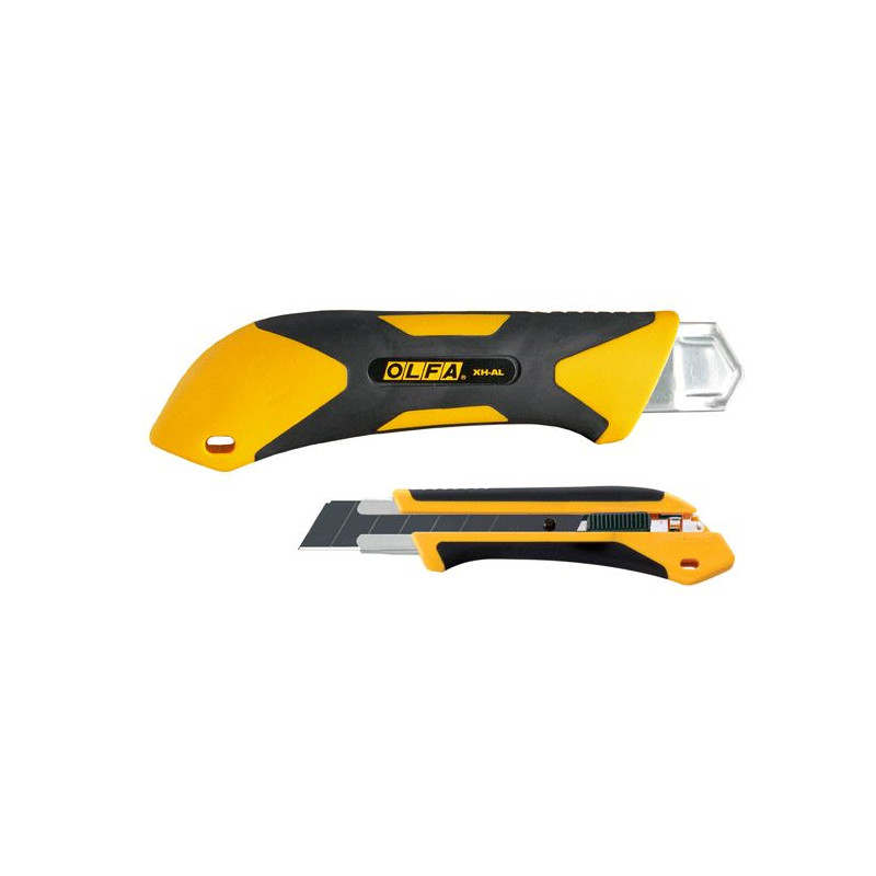 OLFA Nóż grupy Extra Heavy Duty z rękojeścią typy X-design z polimeru wypełnionego włóknem szklanym z elastomerową, antypoślizgową wkładką. Model XH-AL