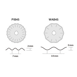 OLFA ostrza PIB45 Opakowanie jednostkowe zawiera 1 ostrze krążkowe WAB45 -średnica 45mm- w plastikowym pudełku na karcie typu blister.