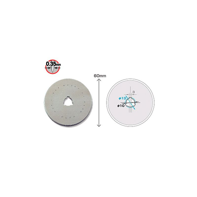 OLFA ostrza RB60 Opakowanie jednostkowe zawiera 1 ostrze krążkowe RB60 -średnicy 60mm- w plastikowym pudełku na karcie typu blister.