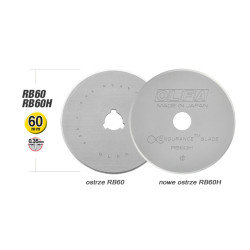 OLFA ostrza RB60H Opakowanie jednostkowe zawiera 1 ostrze krążkowe RB60 -średnica 60mm- w plastikowym pudełku na karcie typu blister.