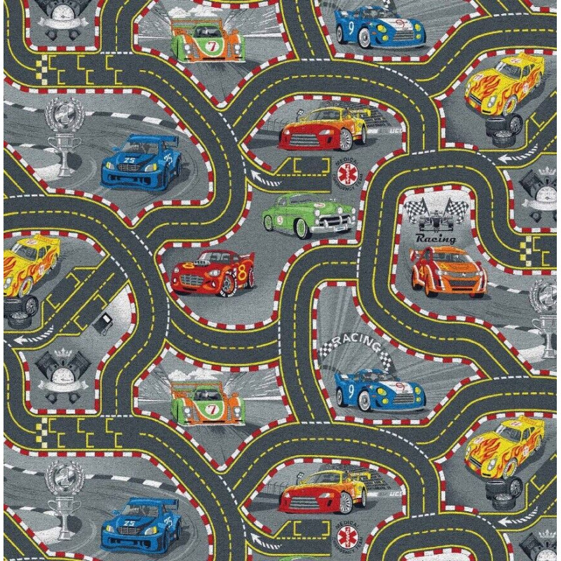 Kinderteppich Spielteppich Straßenteppich Racers Straßen Autos Cars grau Attest